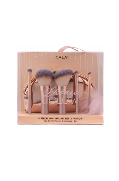 Cala Iconic Glow - 5 Pc. Mini Brush Set & Pouch - Rose Gold