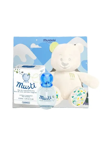 Mustela Musti coffret with peluche musti blue