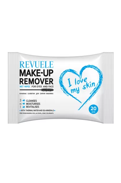 REVUELE WET WIPES I LOVE MY SKIN MAKE-UP REMOVER FOR EYES AND FACE WITH THERMAL WATER AND SEA MINERALS