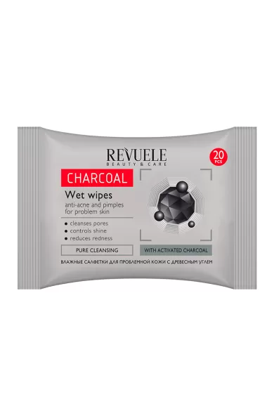 REVUELE WET WIPES CHARCOAL ANTI-ACNE AND PIMPLES FOR PROBLEM SKIN