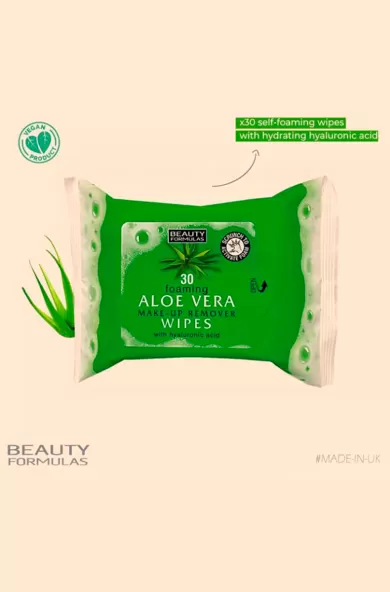 BEAUTY FORMULAS ALOE VERA FOAMING MAKE-UP REMOVER WIPES