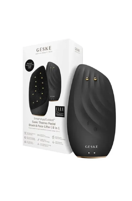 GESKE Facial Cleansing Sonic Thermo Facial Brush &Face-Lifter | 8 in 1 - Grey 