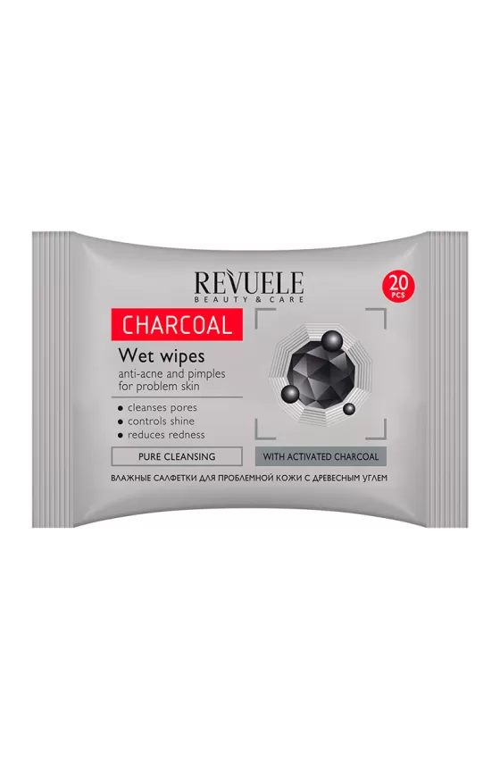 REVUELE WET WIPES CHARCOAL ANTI-ACNE AND PIMPLES FOR PROBLEM SKIN