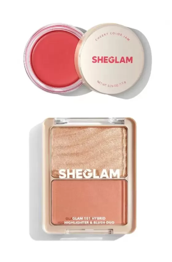 Sheglam Hybrid Highlighter & Blush Duo-Seville + Cheeky Color Jam-Afternoon Peach Bundle